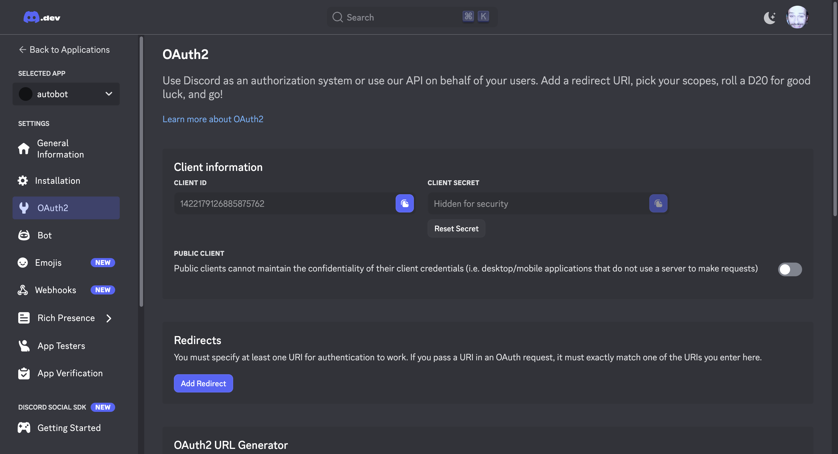 Client credentials
