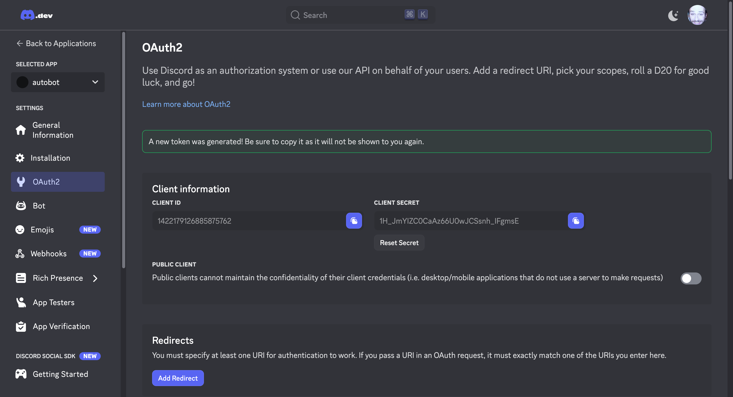 Client credentials - Discord Client Secret Gen