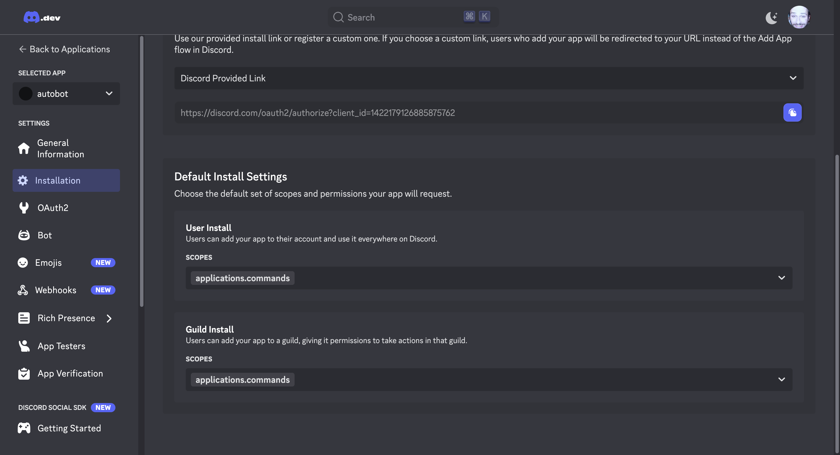 Default Install Settings