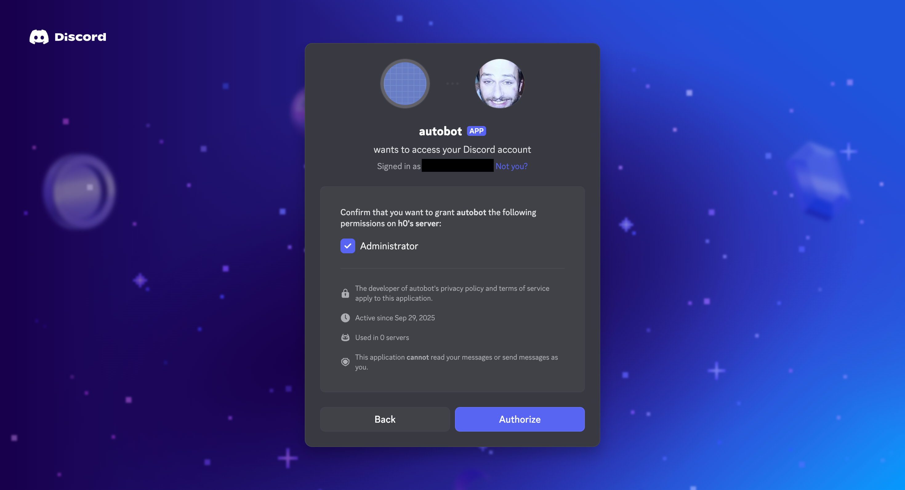 Install screen - Authorize